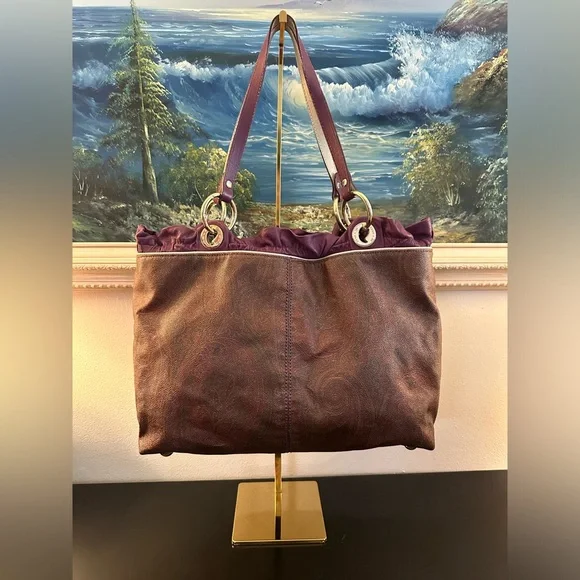 Etro Paisley Shoulder Bag purple leather - Picture 1 of 6